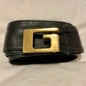 Vintage Guess Genuine Leather belt, black, Medium, gold  buckle